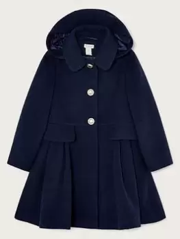 Image of Monsoon Girls S.E.W. Flap Pocket Hooded Coat - Navy, Size 9-10 Years, Women