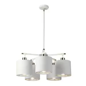 Image of 5 Bulb Chandelier LIght White Highly Polished Nickel LED E27 40W