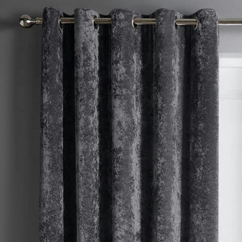 Image of Intimates Crushed Velvet Ready Made Eyelet Curtains - Charcoal
