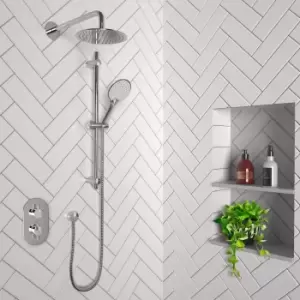 Image of Concealed Thermostatic Mixer Shower with Wall Mounted Shower Head & Round Handset - Flow