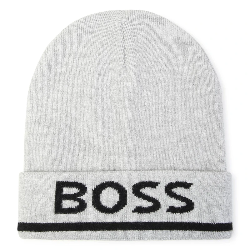 Image of Boss Logo Print Beanie Junior Boys - Grey Grey Infant