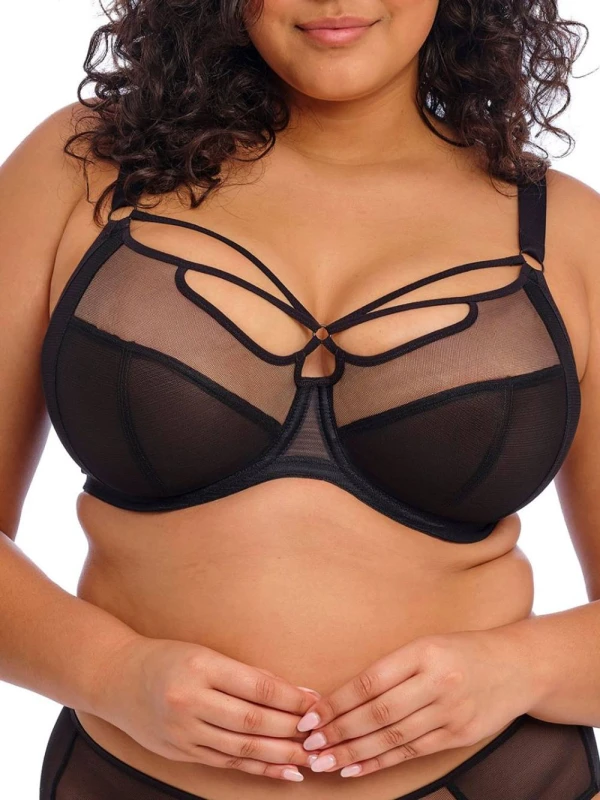 Image of Elomi Womens Sachi Side Support Plunge Bra in Black Size: 38G Black Female 38G