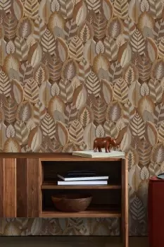 Image of Sublime Arty Leaves Brown Wallpaper