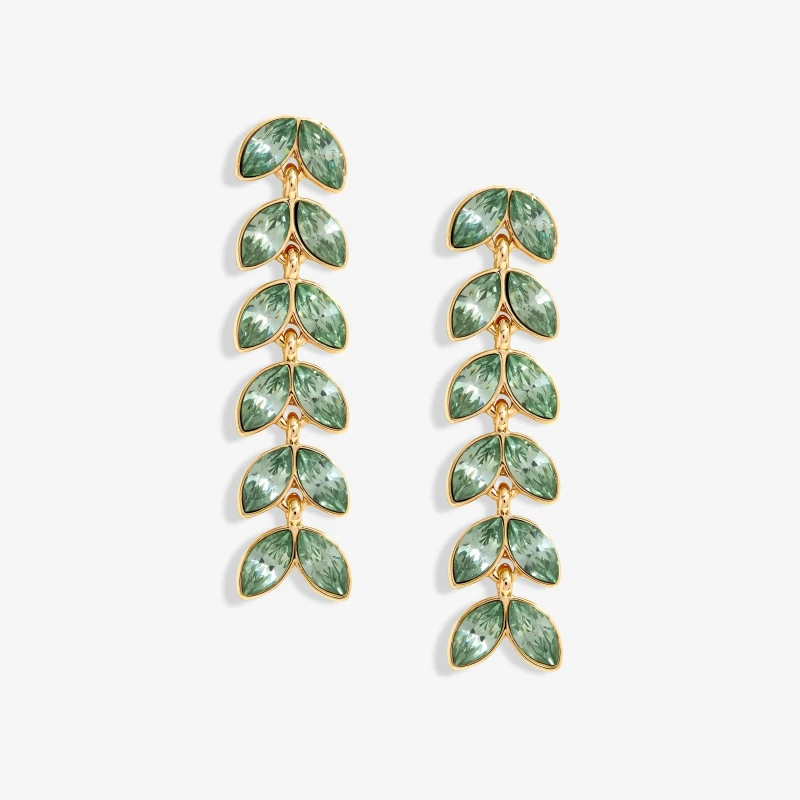 Image of Mood Gold Green Leaf Linear Drop Earrings Gold