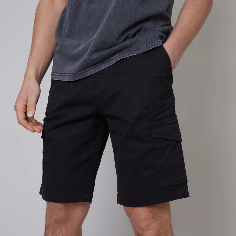 Image of Threadbare 'Battlecraft' Cotton Cargo Shorts With Stretch Black
