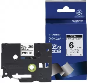 Image of Brother P-touch TZe-211 Black on White Label Tape 6mm x 8m