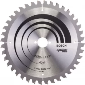 Image of Bosch Optiline Wood Cutting Mitre Saw Blade 250mm 40T 30mm