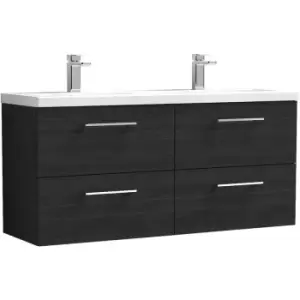 Image of Nuie Arno Charcoal Black 1200mm Wall Hung 4 Drawer Vanity Unit with Twin Polymarble Basin - ARN624F - Charcoal Black