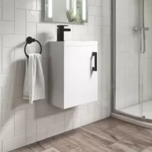 Image of 400mm White Cloakroom Wall Hung Door Vanity Unit with Basin and Black Handle - Ashford