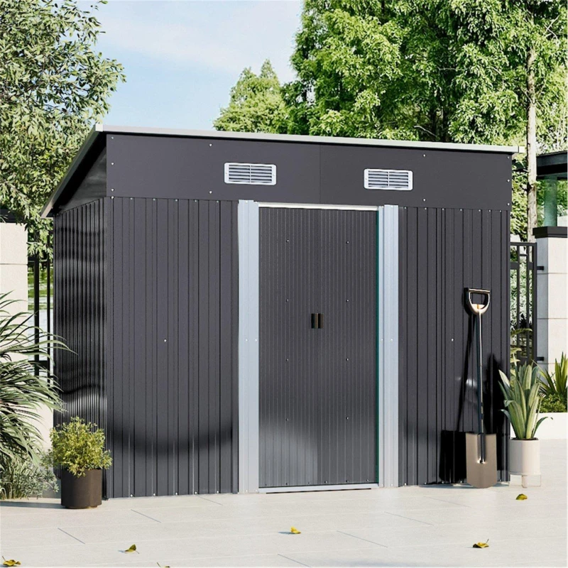 Image of Breeins Outdoor 4x8fts Metal Storage Shed Black L