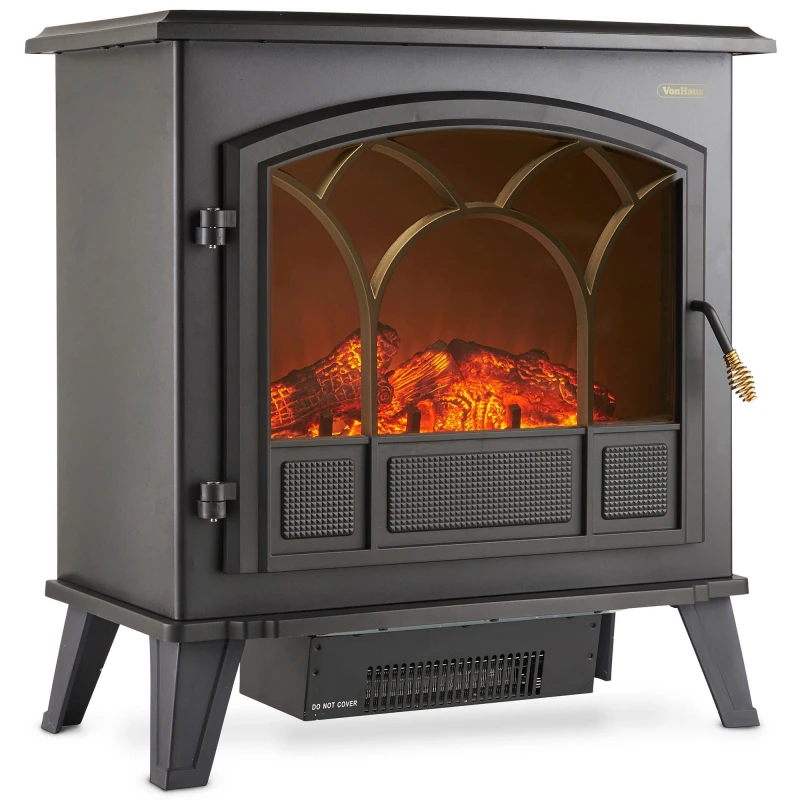 Image of Vonhaus Electric Stove Heater 1850W, Electric Fireplace, Indoor Log Wood Burner Effect, Freestanding Fire, Portable, LED Flame