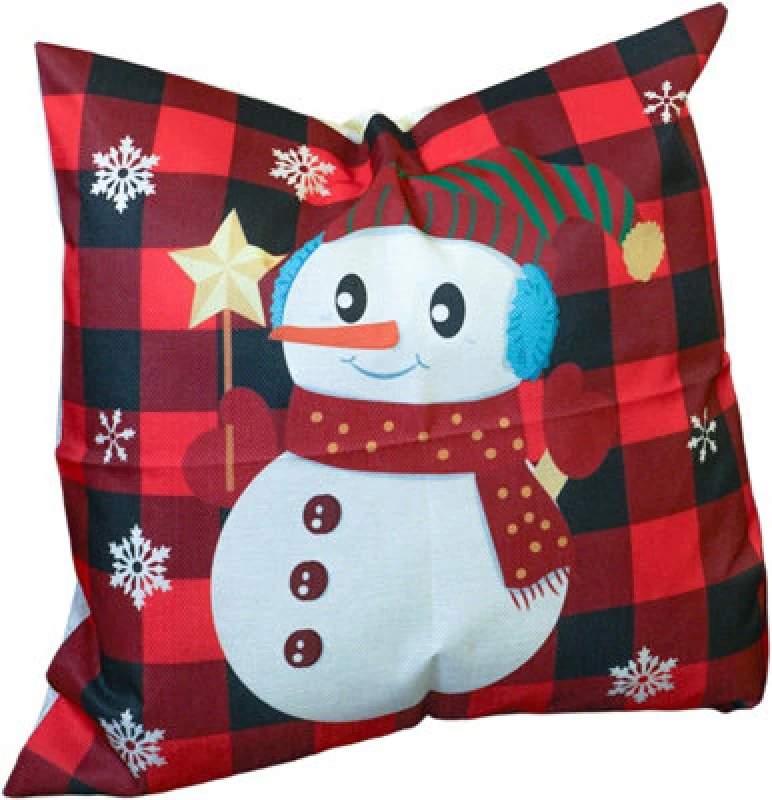 Image of Netagon Xmas Haus Christmas Themed Cushion Snowman Red/black Linen
