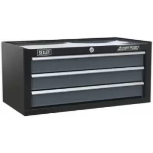 Image of 605 x 310 x 275mm Black 3 Drawer mid-box Tool Chest Lockable Storage Cabinet
