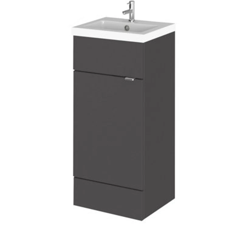 Image of Hudson Reed Fusion Floor Standing 1 Door Vanity Unit & Polymarble Basin, Stylish Vanity Unit With Basin, Gloss Grey, 400mm