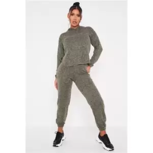 Image of I Saw It First Khaki Knitted Rib Hoodie And Jogger Set - Green