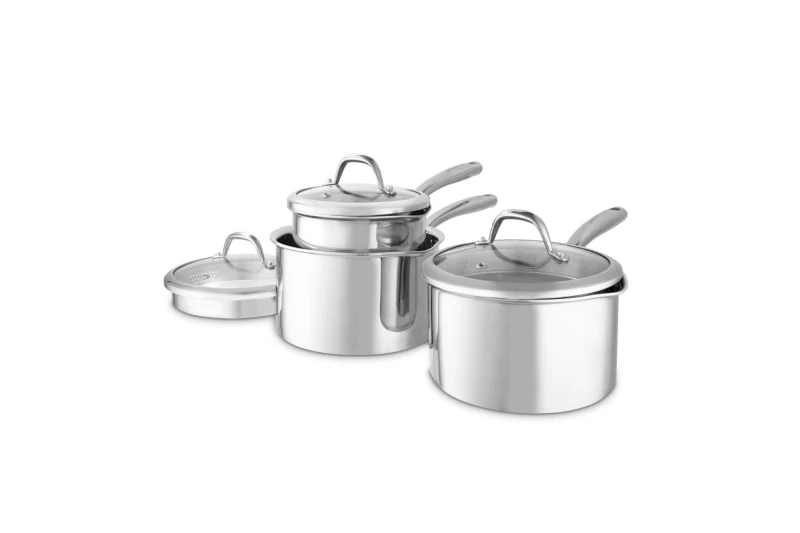 Image of Tower Tower Good Food in Partnership with Tri-Ply 3 PC Saucepan Set GF900270 S/Steel in Metallic Silver Metallic Silver A Unisex 5056462377278