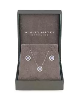 Image of Simply Silver Sterling Silver 925 Cubic Zirconia Purple Halo Set - Gift boxed, Silver, Women