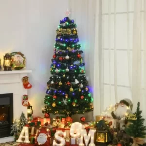 Image of HOMCOM 6ft Pre-Lit Fiber Optic Christmas Tree W/ Star Tree Topper, Solid Metal Base, 220 Branch Tips, 6 Color LED Lights Decoration