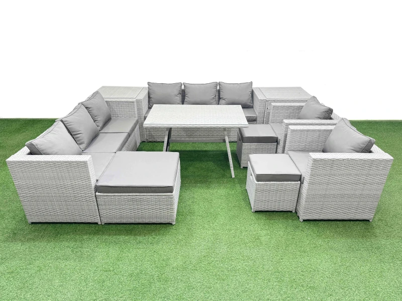 Image of Fimous 11 Seater Garden Furniture Set with 3 Stool 2 Side Tables Light Grey Light Grey Unisex