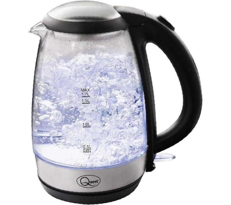 Image of QUEST 36890 Fast Boil Glass Jug Kettle - Black & Silver/Grey,Black 5025301368906