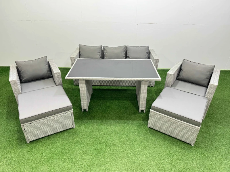 Image of Fimous Patio Garden Furniture Sets with Black Glass Top Dining Table Grey in Light Grey Light Grey Unisex
