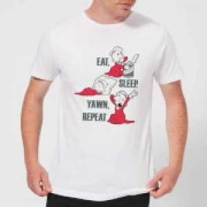 Image of Popeye Eat Sleep Yawn Repeat Mens T-Shirt - White - S