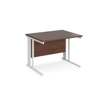 Image of Office Desk 1000mm Rectangular Desk With Cable Managed Leg Walnut Tops With White Frames 800mm Depth Maestro 25