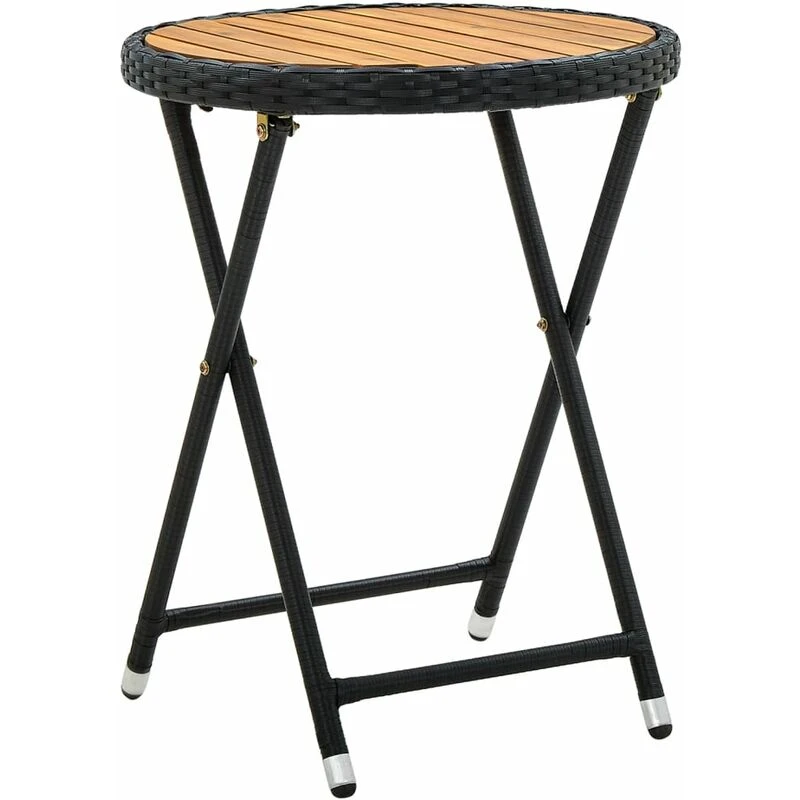 Image of VIDAXL Tea Table Black 60cm Poly Rattan and Solid Acacia Wood Vidaxl 8720286491874