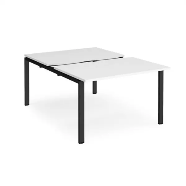 Image of Adapt Bench Desk 2 Person Starter Rectangular Desks 1200mm With Sliding Tops White Tops With Black Frames 1600mm Depth Adapt White STE1216-SB-