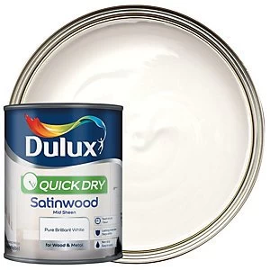 Image of Dulux Quick Dry Pure Brilliant White Satinwood Mid Sheen Paint 750ml