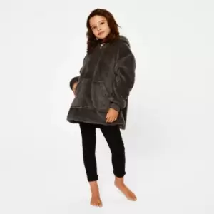 Image of Brentfords Teddy Fleece Hoodie Blanket Oversized Sweatshirt Charcoal Kids