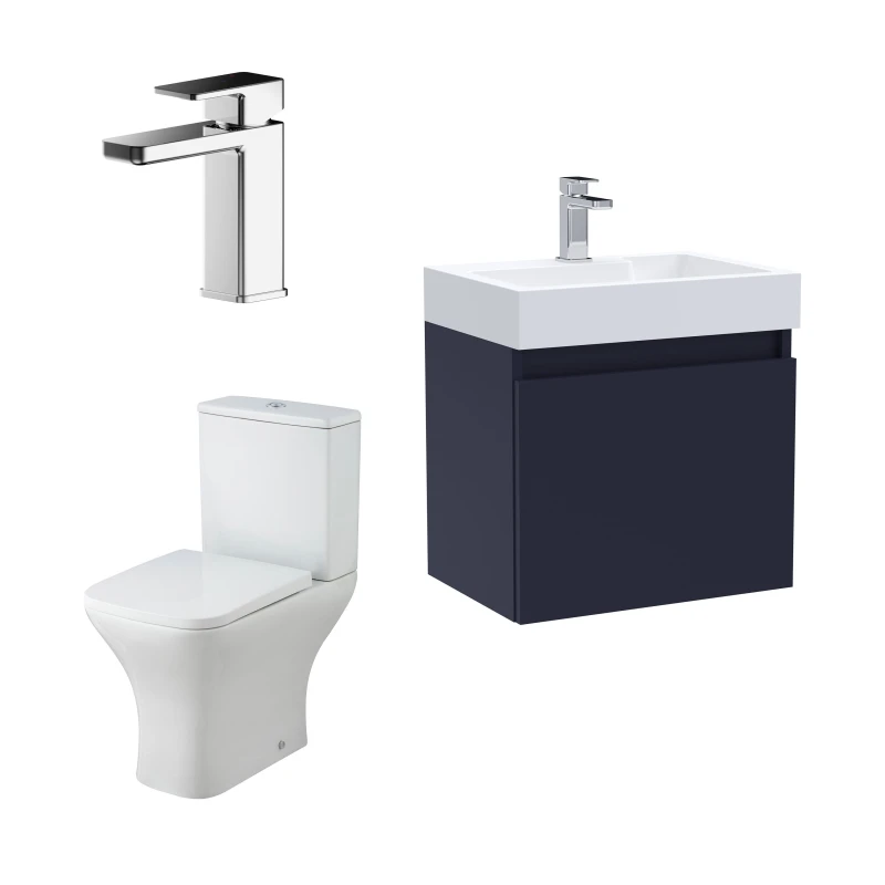 Image of Balterley Cloakroom Suite Vanity Unit Tap Toilet Set Electric Blue Chrome Silver