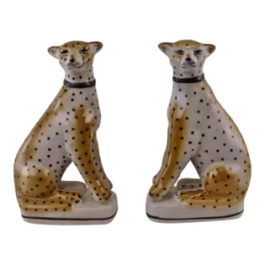 Image of Set of 2 Left & Right Facing Ceramic Crackle Glaze Leopard Ornaments