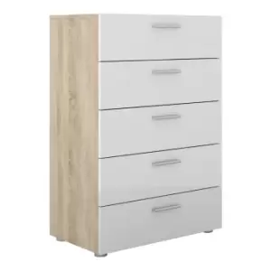 Image of Pepe Chest Of 5 Drawers In Oak Effect With White High Gloss