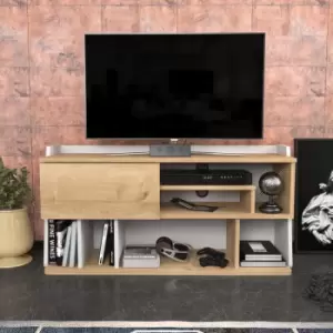 Image of Decorotika - Raca 120 Cm Wide tv Stand, tv Unit, tv Console, tv Cabinet With Open Shelves And Cabinet - Sapphire Oak And White