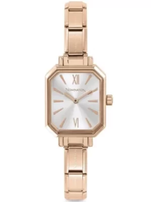 Image of Nomination CLASSIC Paris Silver Rectangular Dial Rose Gold-Tone...