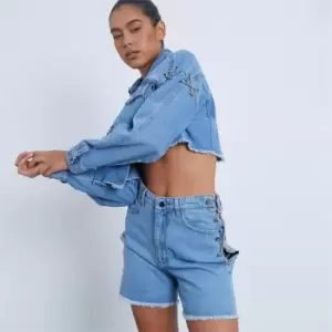 Image of I Saw It First Chain Detail Denim Shorts - Blue