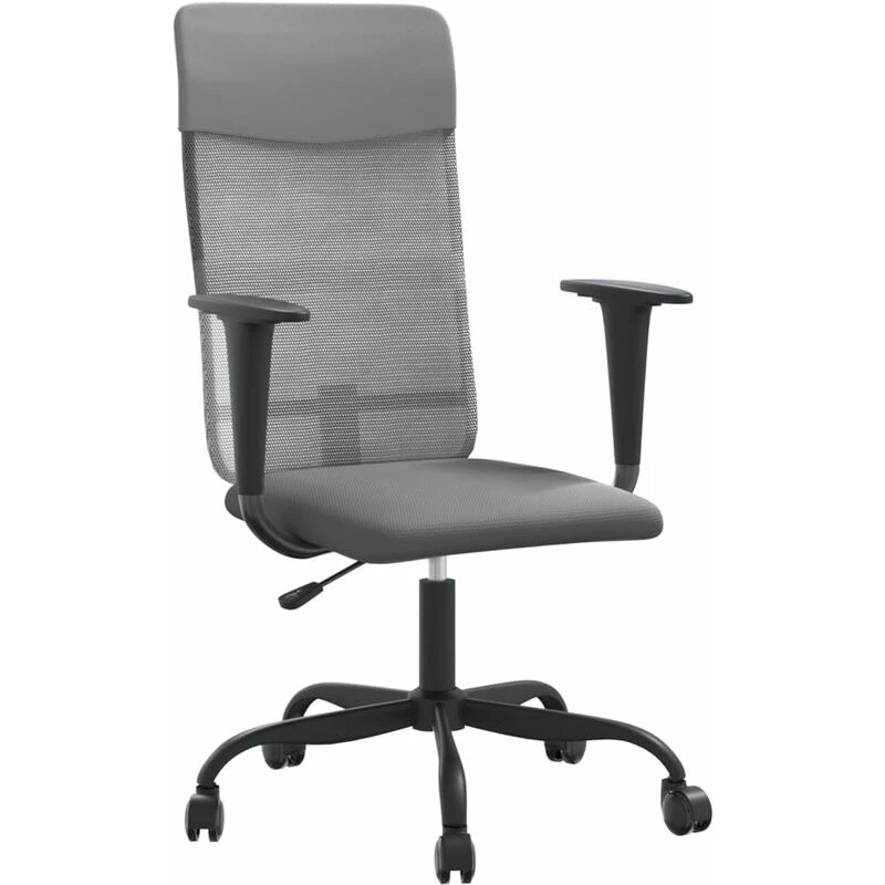 Image of vidaXL Office Chair Height Adjustable Grey Mesh Fabric and Faux Leather, Grey 353014