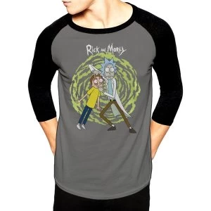 Image of Rick And Morty - Spiral Mens Medium Baseball T-Shirt - Grey