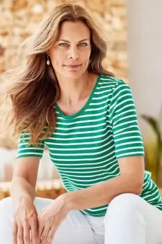 Image of Wrinkle Free Short Sleeve Scoop Neck Stripe Jersey T-Shirt