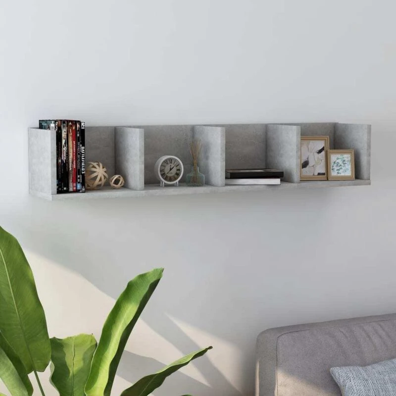 Image of VIDAXL Cd Wall Shelf Concrete Grey 100x18x18cm Engineered Wood Vidaxl 8719883817330