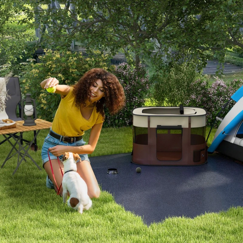 Image of PawHut Portable Dog Pen for Puppies, Rabbits, Kittens, Guinea Pigs, Brown l - Pawhut 5056725529499