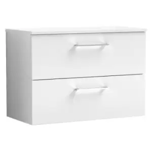 Image of Arno Gloss White 800mm Wall Hung 2 Drawer Vanity Unit with Worktop - ARN126W - Gloss White - Nuie