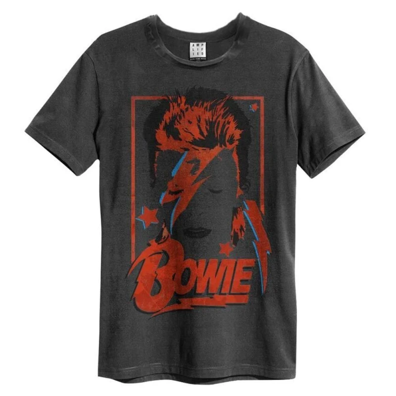Image of Amplified Mens Aladdin Sane David Bowie Anniversary T-Shirt in Charcoal Size: Small Charcoal Male S