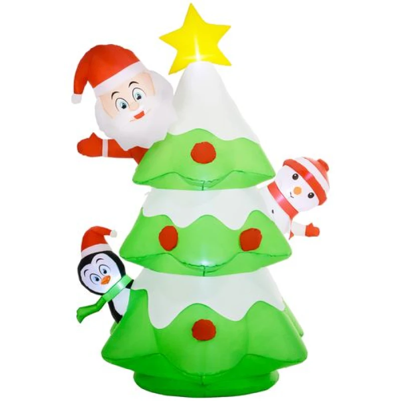 Image of Outsunny 8ft Christmas Blow Up Christmas Tree with Santa Claus for Outdoor Green