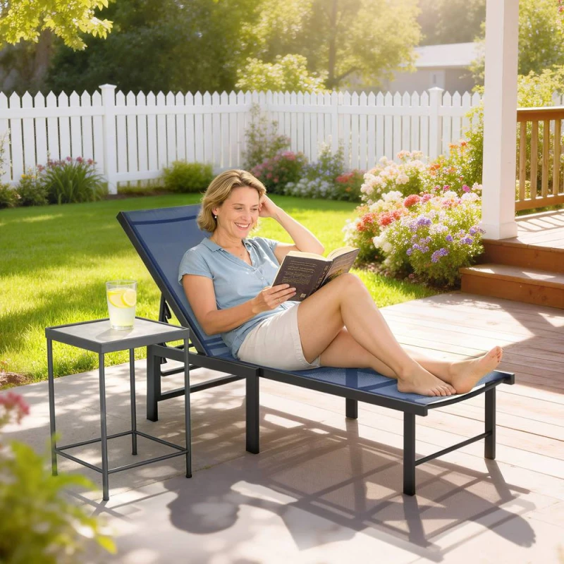 Image of OUTSUNNY Sun Lounger, 5-Level Reclining Sun Lounger Chair, Dark Blue Size: 1 Pack Dark Blue Unisex 1 Pack