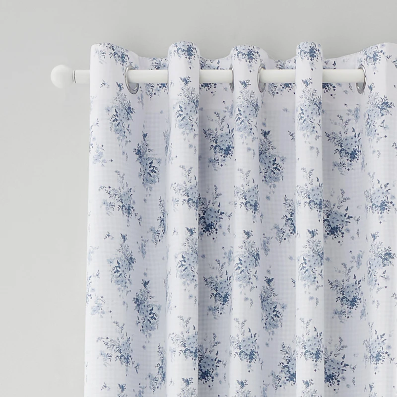 Image of Catherine Lansfield Lucie Floral Ready Made Eyelet Curtains 66'' x 90'' Blue