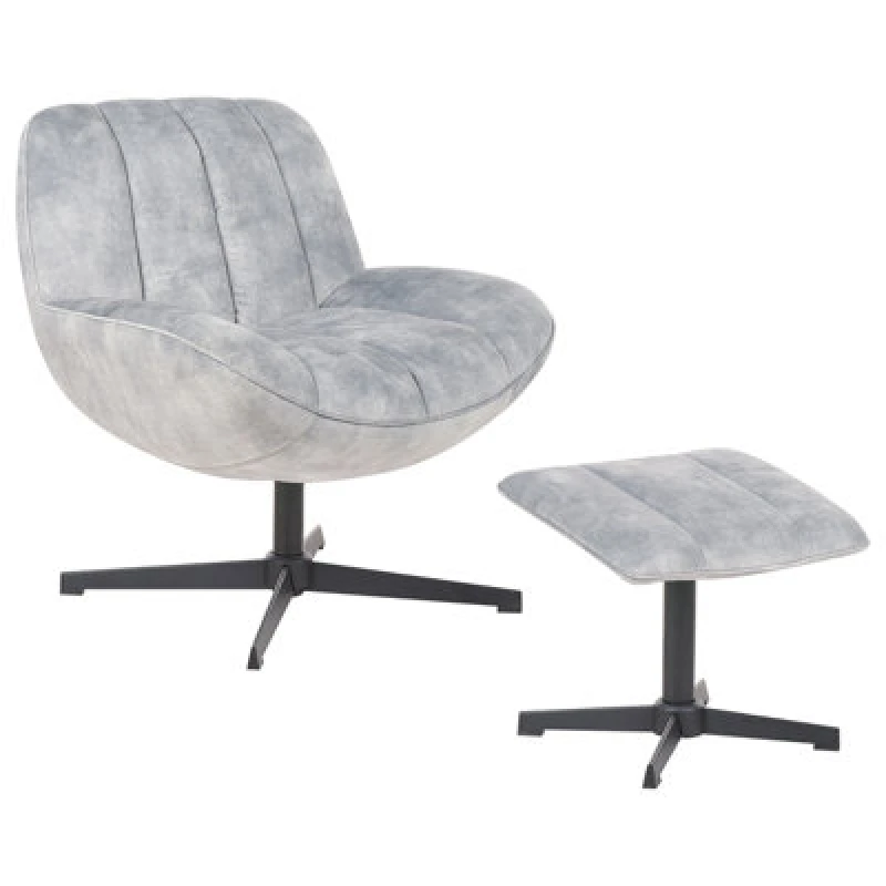 Image of Beliani Swivel Armchair Lia With Footstool Velvet Light Grey