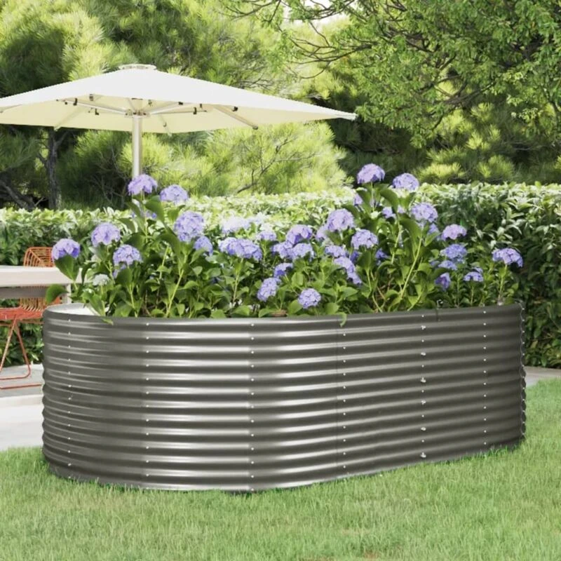 Image of vidaXL Garden Raised Bed Grey 212x140x68cm Powder-coated Steel, Grey 319094