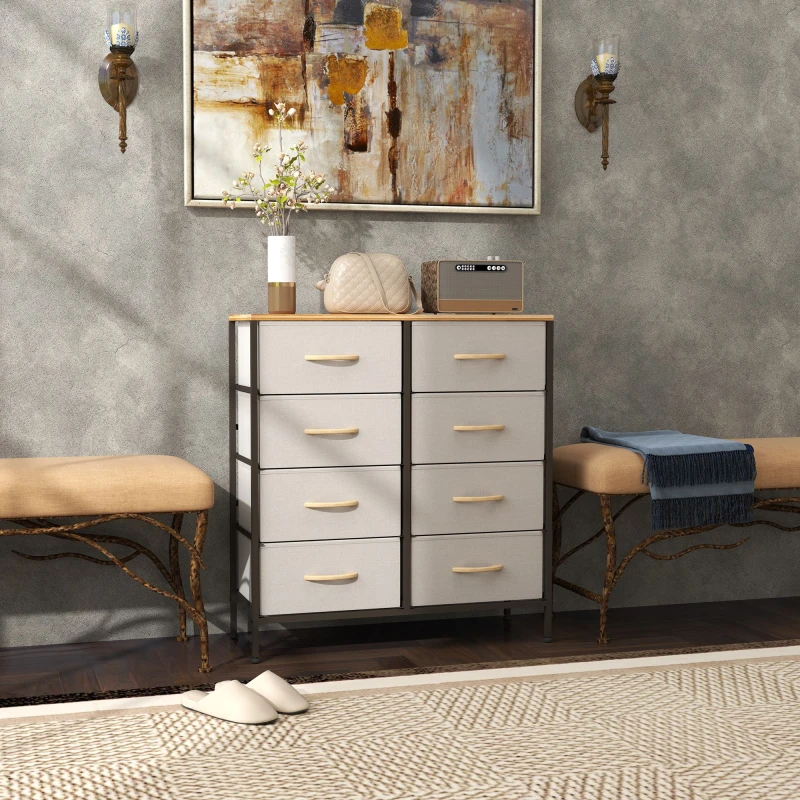 Image of HOMCOM 8 Drawer Fabric Chest of Drawers w/ Wooden Top for Hallway - Cream TJ Hughes 5063603011021